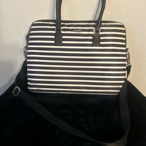 Kate Spade Black and White Striped Laptop Bag